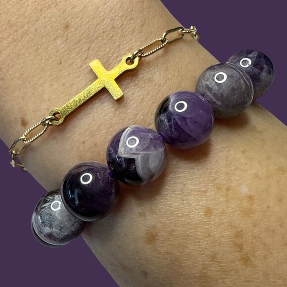 Purple Amethyst banded Bracelet Bangle Jewelry Fashion Accessories gemstone new - Picture 6 of 12